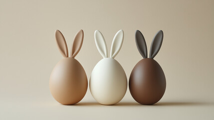 Obraz premium Minimalistic Easter Eggs With Bunny Ears in Neutral Tones