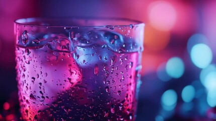 A glass of water with ice cubes in it. The water is cold and the ice cubes are melting, creating a refreshing drink. The image has a cool and calming mood, as the water