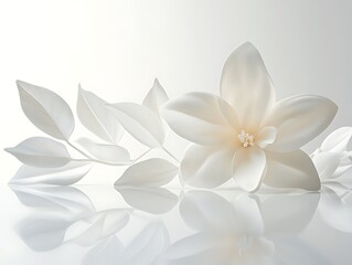 Elegant white flower arrangement, studio shot, reflection, beauty