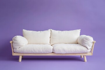 Modern Cream Colored Couch Against a Solid Purple Background
