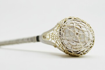Lacrosse Stick with White Ball on Neutral Background for Sports and Team Activity Themes