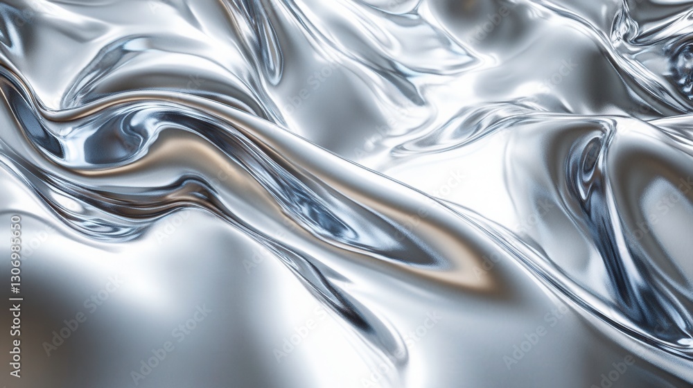 Poster a shiny, reflective surface of silver fabric or liquid, creating a smooth and flowing appearance wit