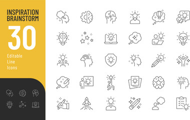 Inspiration and Brainstorm Line Editable Icons set. Vector illustration in modern thin line style of creativity signs related icons: innovation, imagination, talent, and more. © Vectuz
