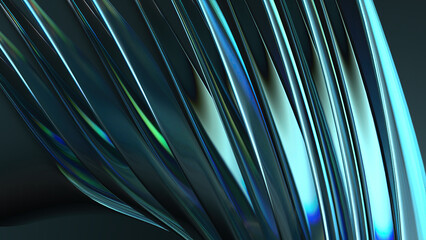 Modern beauty abstract background made of blue purple chrome refraction water-like delicate curves