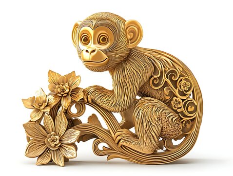 Gold Monkey Ornament with Flowers