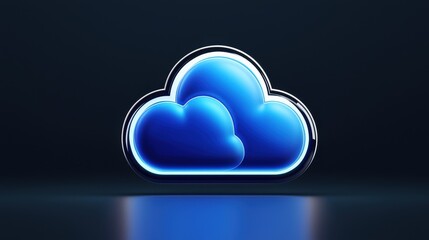 Glowing Blue Cloud Computing Icon 3D Render
