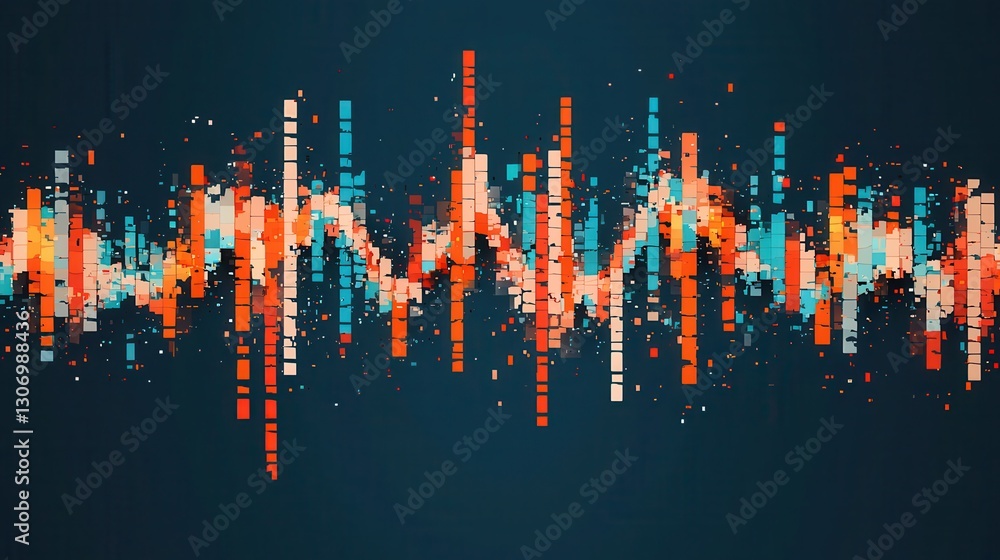 Poster abstract digital background with colorful sound wave pattern and geometric elements for creative pro