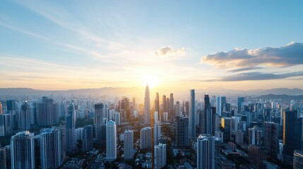 Fototapeta premium Kuala Lumpur Skyline Sunset Aerial View