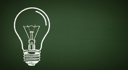 Chalk Drawn Lightbulb Greenboard Idea. AI Generated