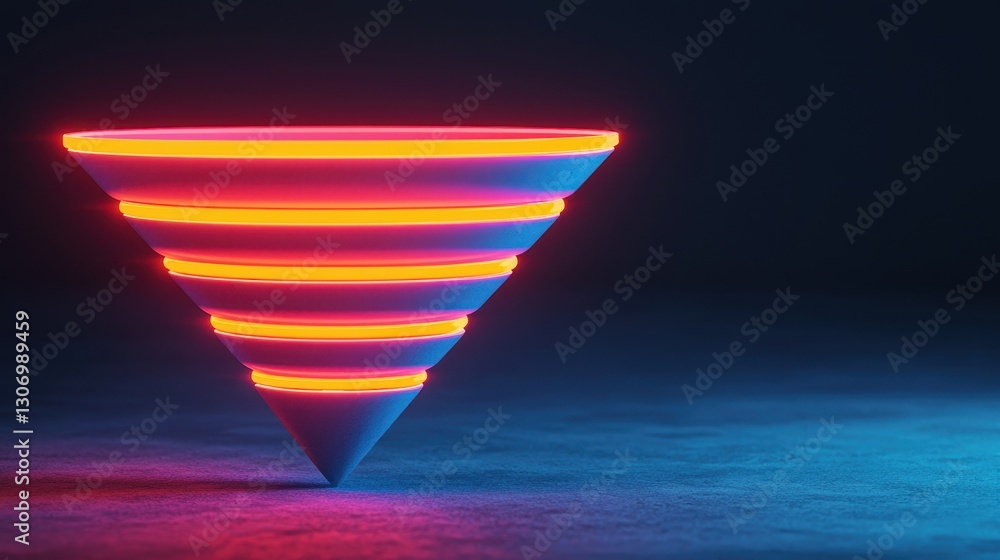 Aufkleber abstract geometric cone with glowing neon lines in a dark environment for modern design concepts