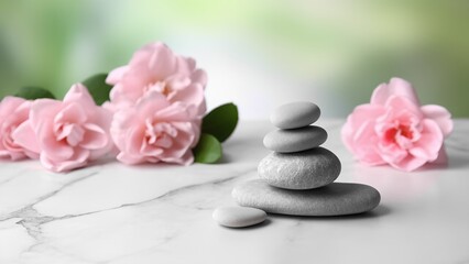 Tranquil zen garden scene indoor space still life serene environment close-up view wellness concept
