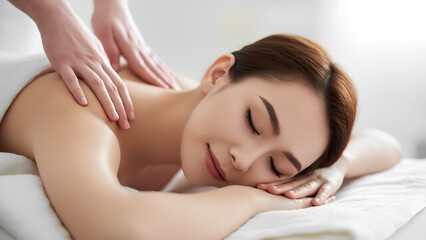 Obraz premium Relaxing massage session for stress relief spa wellness image calm environment close-up view self-care concept