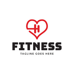 Obraz premium Gym fitness lovers logo design. Love fitness logo template.