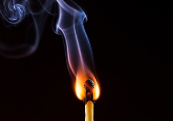Burning Matchstick Dramatic Swirling Smoke. AI Generated