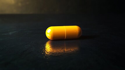 A single yellow tablet resting on a black background, simple and clean, ultra-detailed, 8k