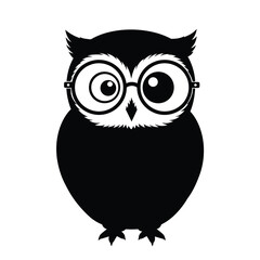 Funny Confused Owl Black and White Vector - Oversized Glasses Cartoon