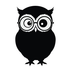 Funny Confused Owl Black and White Vector - Oversized Glasses Cartoon