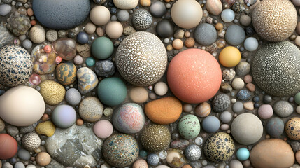 Colorful polished stones texture background, pebble pattern, digital art, website design element