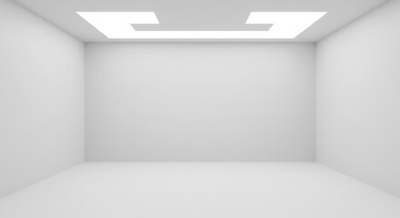 Brightly lit minimalist white room interior. AI Generated