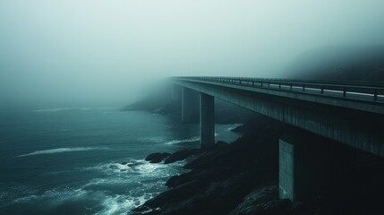 Obraz premium Misty Coastal Bridge in Fog