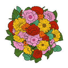 Colorful vector illustration of a bouquet of different flowers