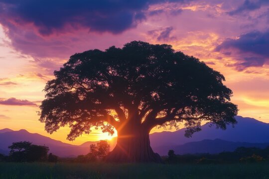 Tule Tree at Sunset: Majestic Nature in Oaxaca, Mexico