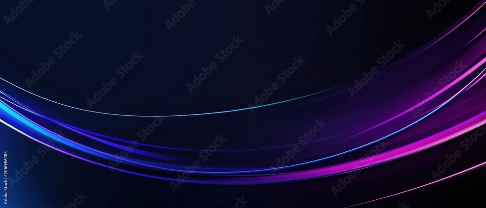 Poster abstract dark background with glowing neon curves in blue and purple, creating a modern and futurist