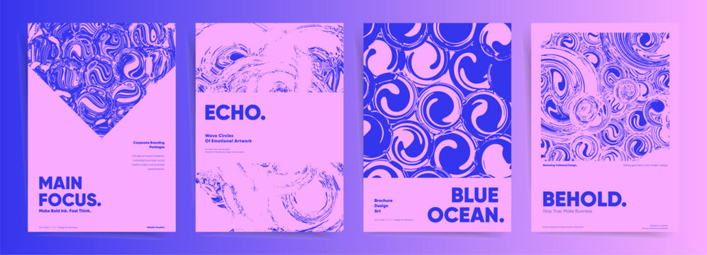 Abstract brutalist poster set with liquid wave patterns and bold typography. Blue and pink modern design for branding, brochures, and creative visuals.
- Powered by Adobe