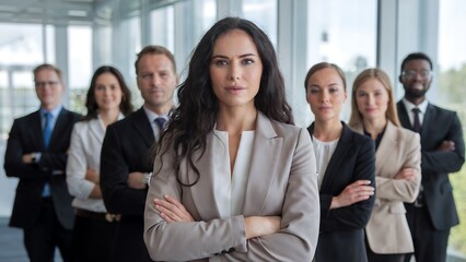 Fototapeta premium A confident businesswoman leading a diverse team in a modern office environment