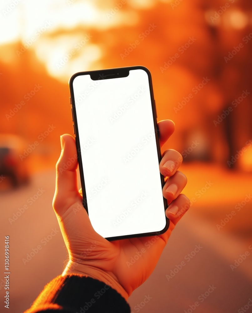 Poster a close-up shot of a hand holding a smartphone with a blank screen