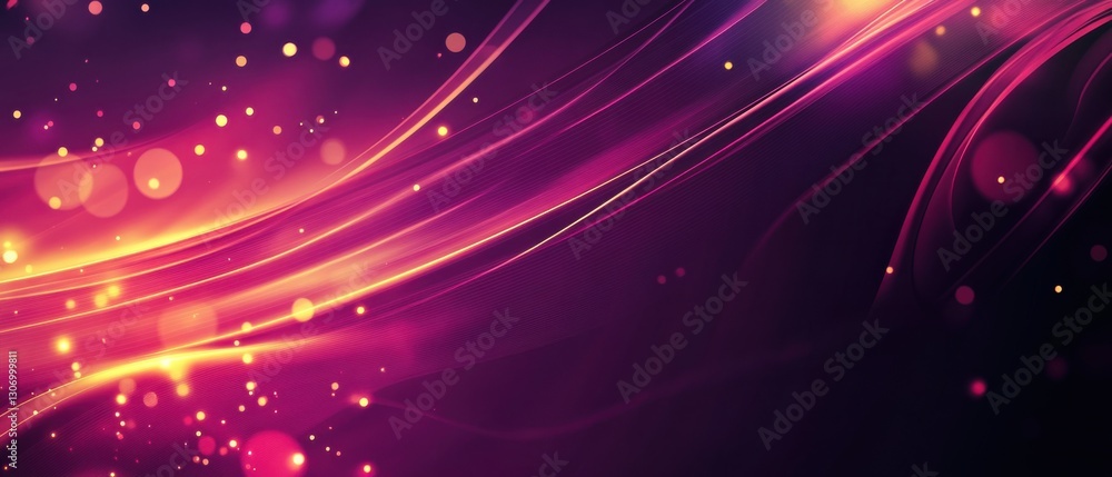 Poster abstract purple and gold light streaks with bokeh effect, creating a dynamic and modern background f