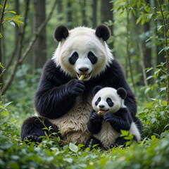 Obraz premium giant panda eating bamboo, Adorable Pandas