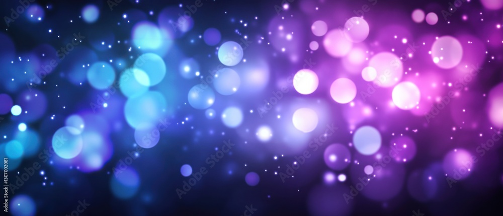 Poster abstract bokeh background with sparkling light effect in vibrant blue and purple colors, creating a 