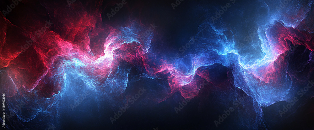 Poster Abstract image of swirling blue and red energy, creating a dynamic and vibrant effect, symbolizing power, conflict, or duality, suitable for technology or fantasy themes