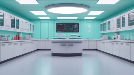 Modern Laboratory Interior Design with High-Tech Equipment and Vibrant Color Palette in Scientific Environment