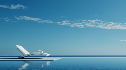 Fototapeta premium A white lounge chair sits poolside under a blue sky
