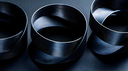 Intertwined metal rings, dark background, studio shot, abstract design, product photography