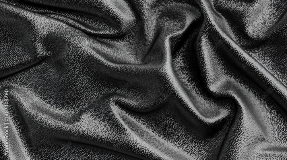 Poster close-up of a black fabric with a smooth and shiny texture. the fabric appears to be made of leather