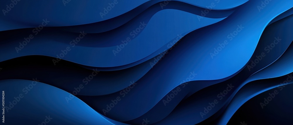 Poster abstract dark blue wave background with smooth flowing curves and elegant shadows for modern design 