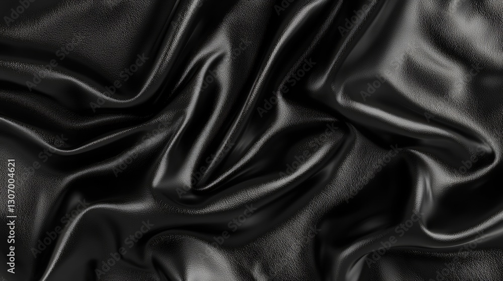 Poster close-up of a black satin fabric with folds and creases. the fabric appears to be smooth and shiny, 