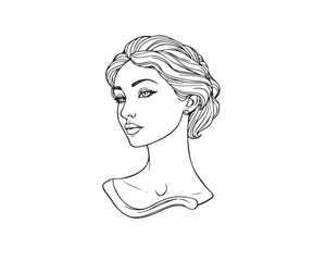 veiled woman in a minimalist drawing style in one line, Vector.
