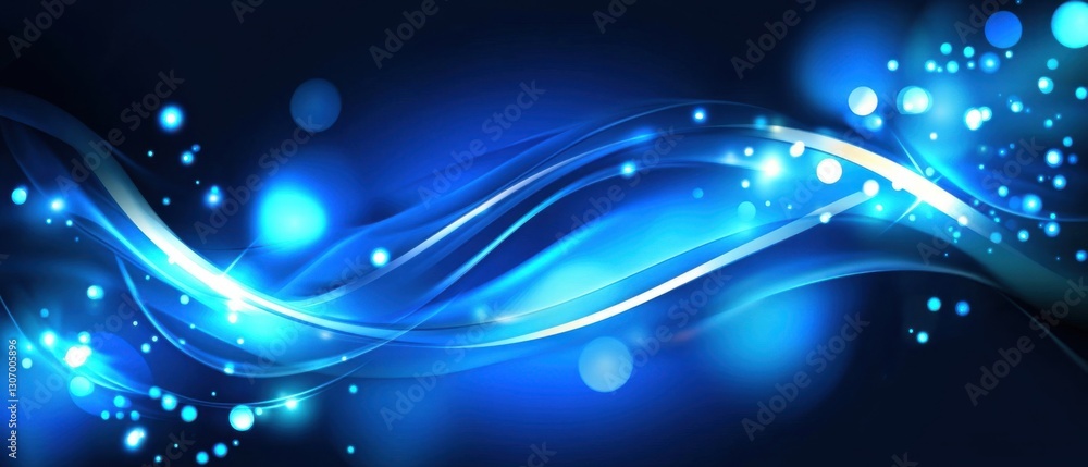 Aufkleber abstract blue light wave background with bokeh effect, glowing lines and particles for modern techno