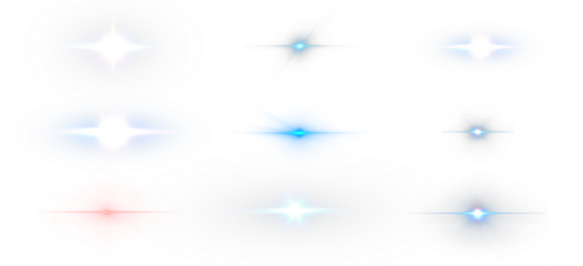 Png blue light effect reflections, neon illumination in yellow colors. Bright light lens. Png spotlight spark. Stadium Lighting. Sunlight, Shiny stars, glowing sparks. Vector	