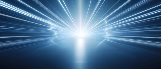 Fototapeta premium Abstract blue light trails converging to bright center point, creating futuristic tunnel effect Concept of speed, technology, and innovation