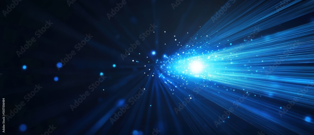 Poster abstract blue light streaks with bokeh effect, representing high speed data transfer and futuristic 