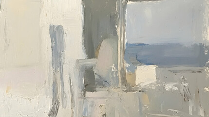 Coastal Scene Abstract Painting, Studio View, Ocean Background, Art Print