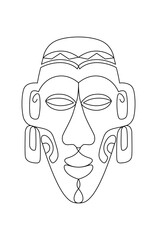 Ethnic Mask, drawn with continuous line in minimalism, abstract, Yoruba Mask, African culture, rituals of worship, cult of ancestors, one line, editable vector contour