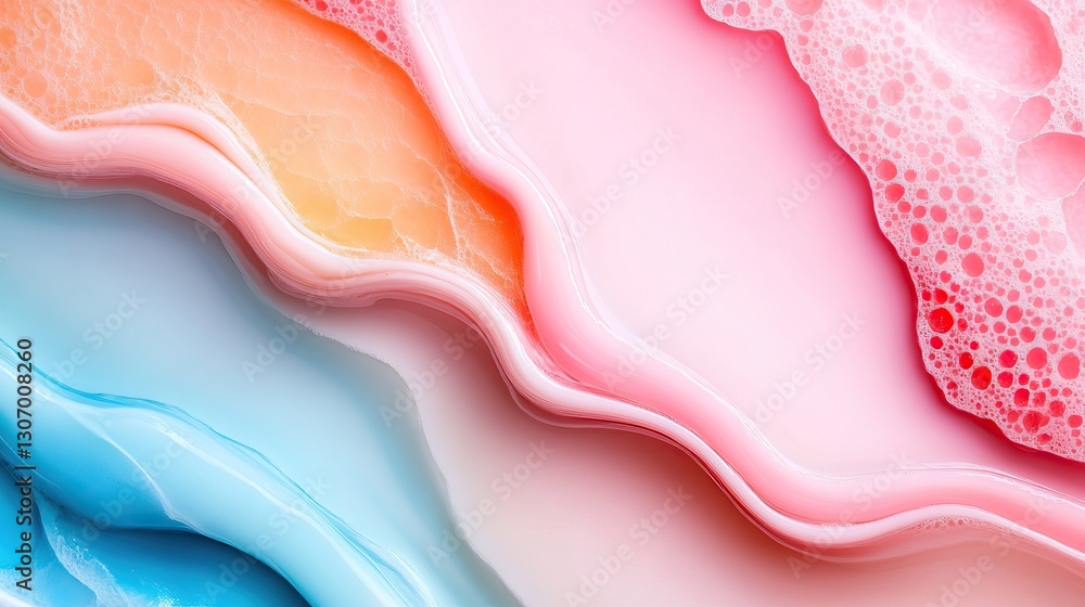 Poster a vibrant abstract image featuring wavy layers of pastel colors, creating a soothing and artistic vi