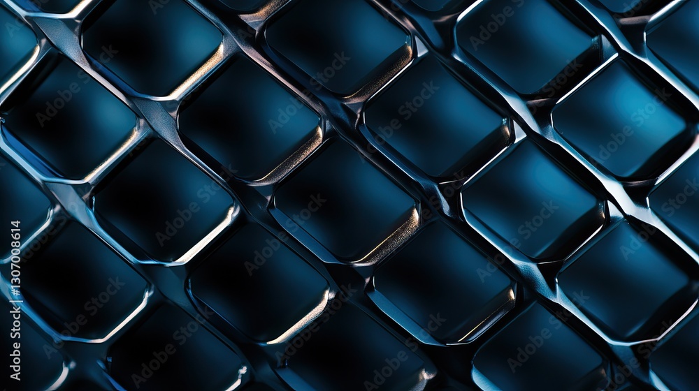 Poster a close-up of a textured surface with a glossy, dark metallic finish, featuring a geometric pattern 