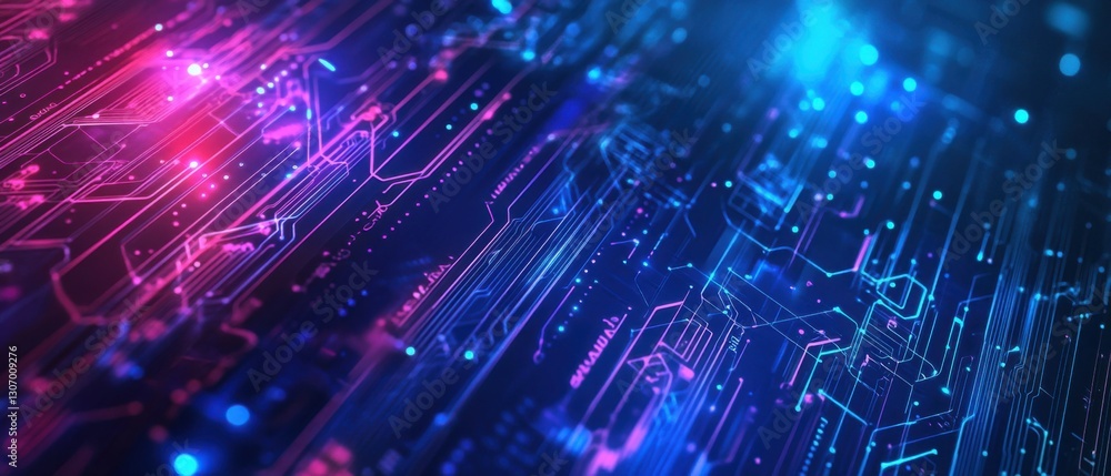 Aufkleber abstract futuristic circuit board with glowing neon lights, representing advanced technology and dig